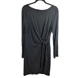 Loft Gold And Black Striped Faux Wrap Dress Size Large Long‎ Sleeves minimalist